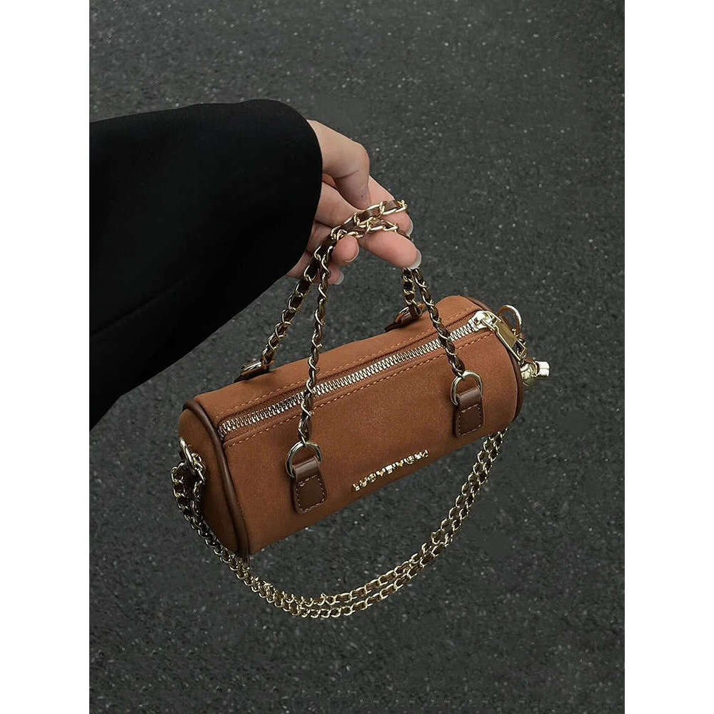 2025 New Chain Cylinder Suede Soft Surface Handbag Crossbody Women Niche Design Pillow Bag
