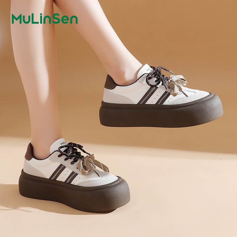 Mulinsen Dexun shoes women's shoes 2025 new four seasons thick bottom platform cake versatile sports leisure breathable big head sneakers
