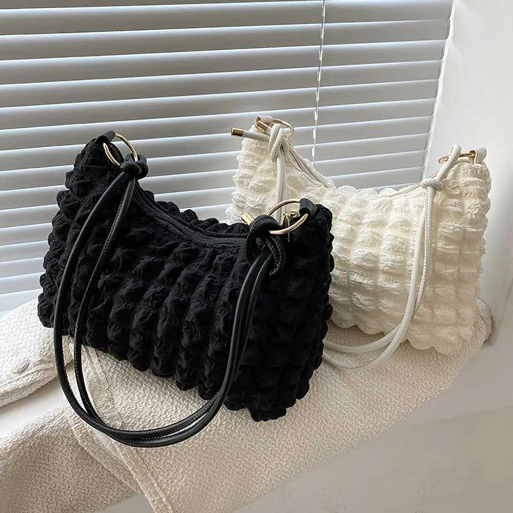 Canvas Wrinkle Bag for Women Shoulder Bags Pleated Bubbles Handbags Padded Casual Underarm Quilted Bag Tote Cloud Bag Y250730