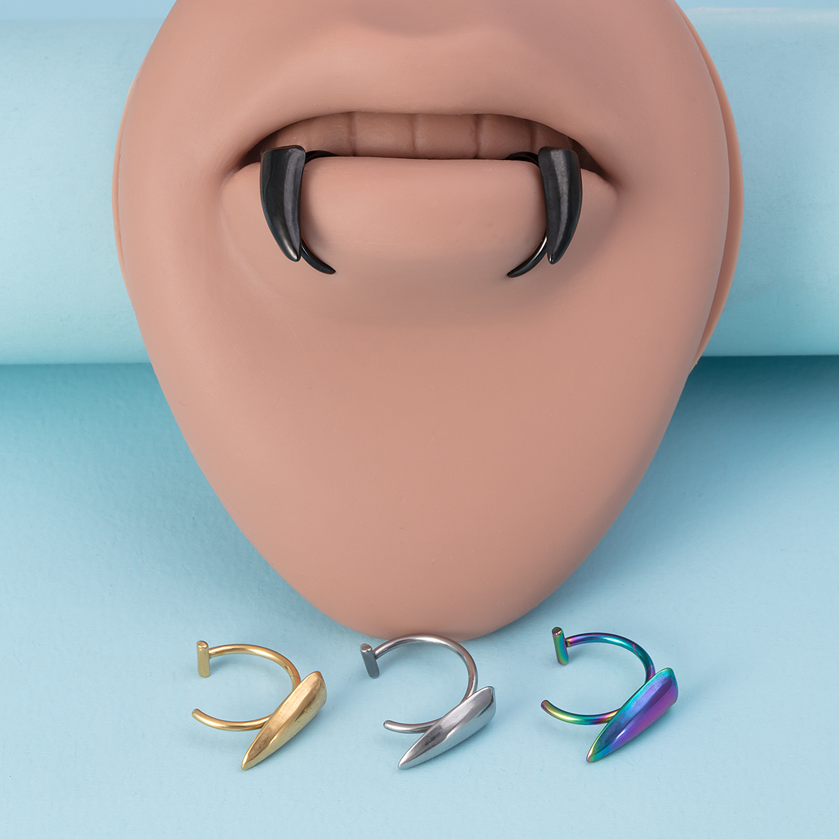 Wholesale of Stainless Steel Fang Fake Lip Ring Body Piercing Accessories