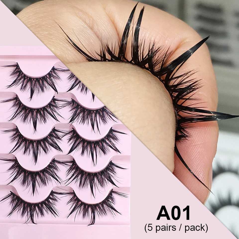 5 Pairs Female Cosplay Fake Eyelashes Korean Makeup New Style Wet Spikes 3D Eyelash Bulk Wholesale Manga Lashes Z250730