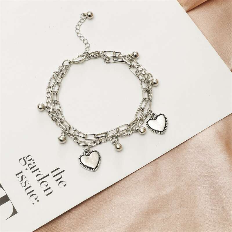 Double Layer Heart Couple Ins Cold Style Hip Hop Personality Round Bead Chain Bracelet