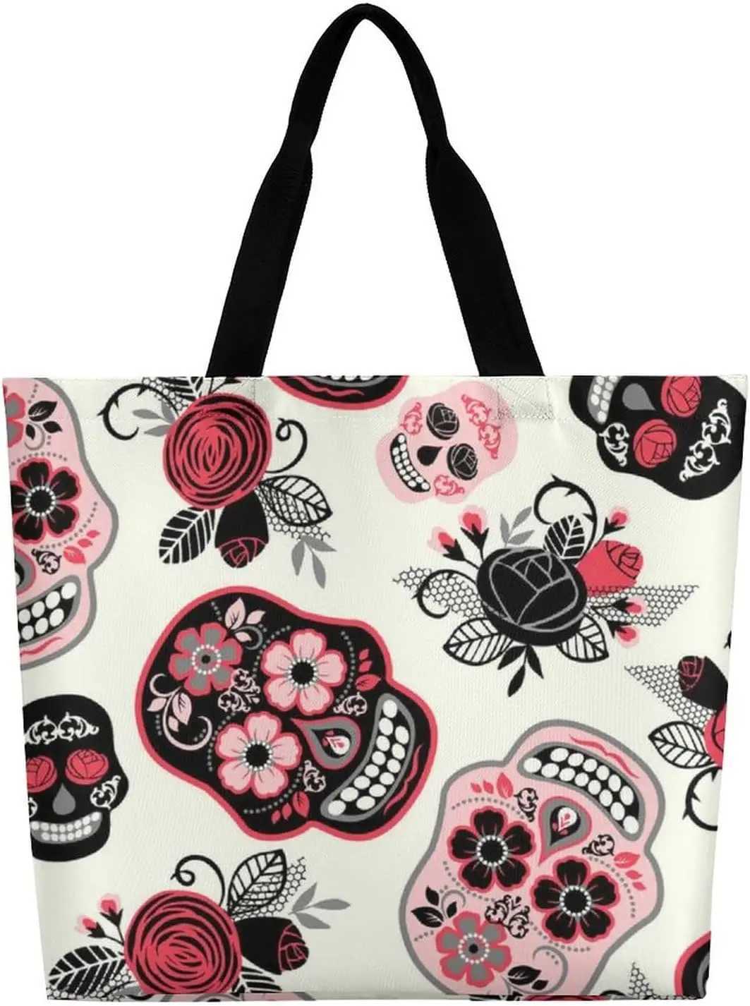 Women Soft Handbag Large Capacity Fashion Beach Tote Shoulder Bag Dia De Los Muertos Day Of The Dead Skull Floral G250729