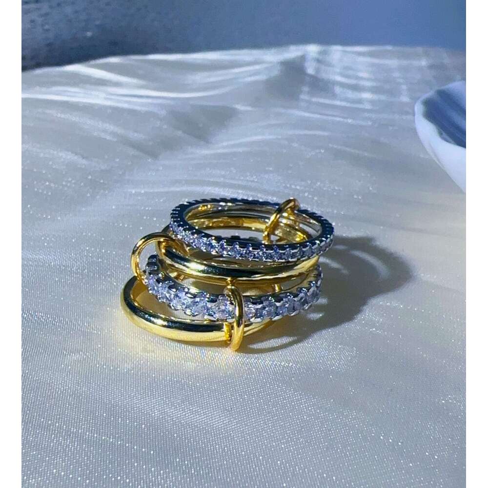Stainless Steel Interlocking Full Diamond Zircon Ring Two-tone Multi-element New Hot Item