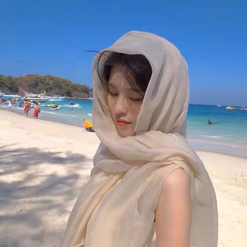 K1527 Travel photography big red cotton and linen scarf women's desert sun protection shawl seaside travel scarf