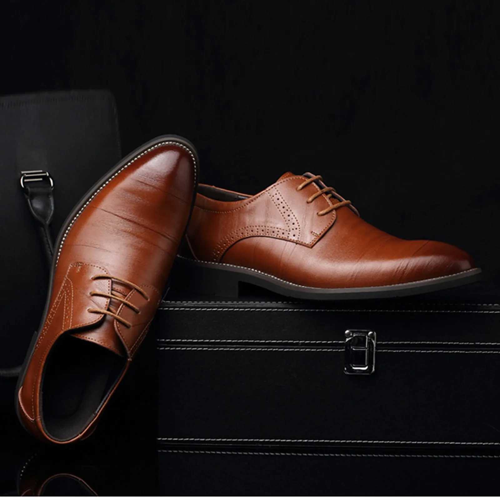 2 Mens Soft Leather Slip-on Shoes Classical Style Shoes for Men Slip-on PU Leather Low Rubber Sole Block Heel Work Eye Y250730