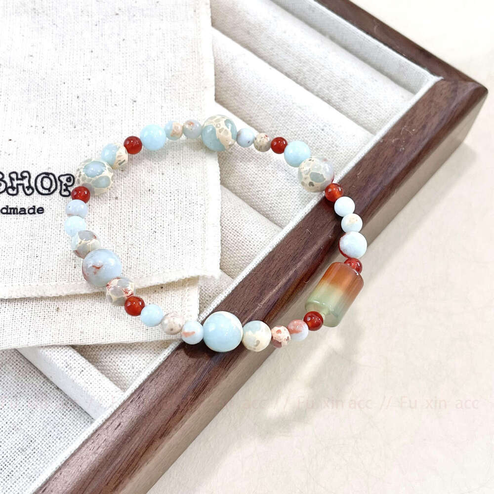 New Chinese Style Guofeng Shoushan Stone Red Green Tourmaline Agate Bracelet for Women, Light Niche Exquisite High-end Feel Jewelry 6d5
