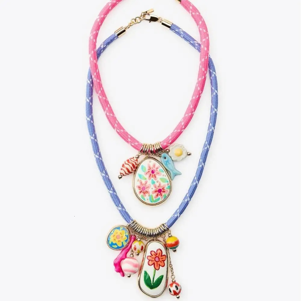 Ethnic Style Resin Flower Pendant Necklace Set Hip Hop Nylon Rope Necklace Cuba Chain Jewelry Accessories 250729