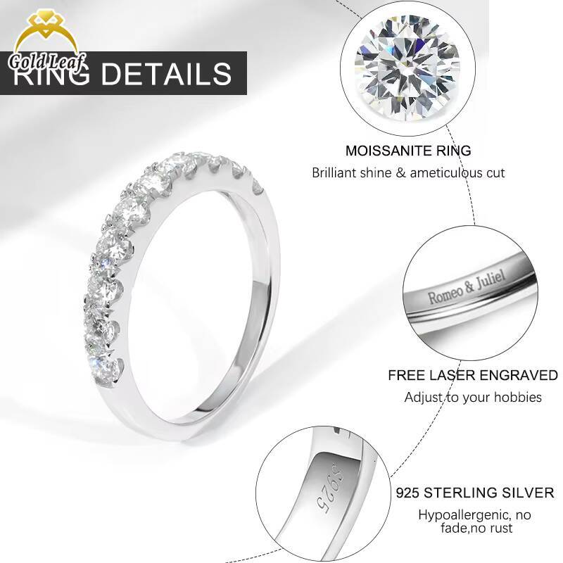 Goldleaf Custom Jewelry IGI Certificate 925 Sliver 1CT 2CT D VVS Round Diamond of Fine Moissanite Ring