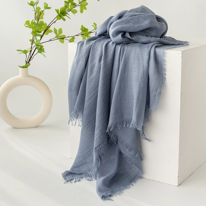 K1534 Cross-border cotton and linen scarf high-end spring and summer pure color Japanese and Korean atmosphere scarf sunscreen shawl simple long silk 