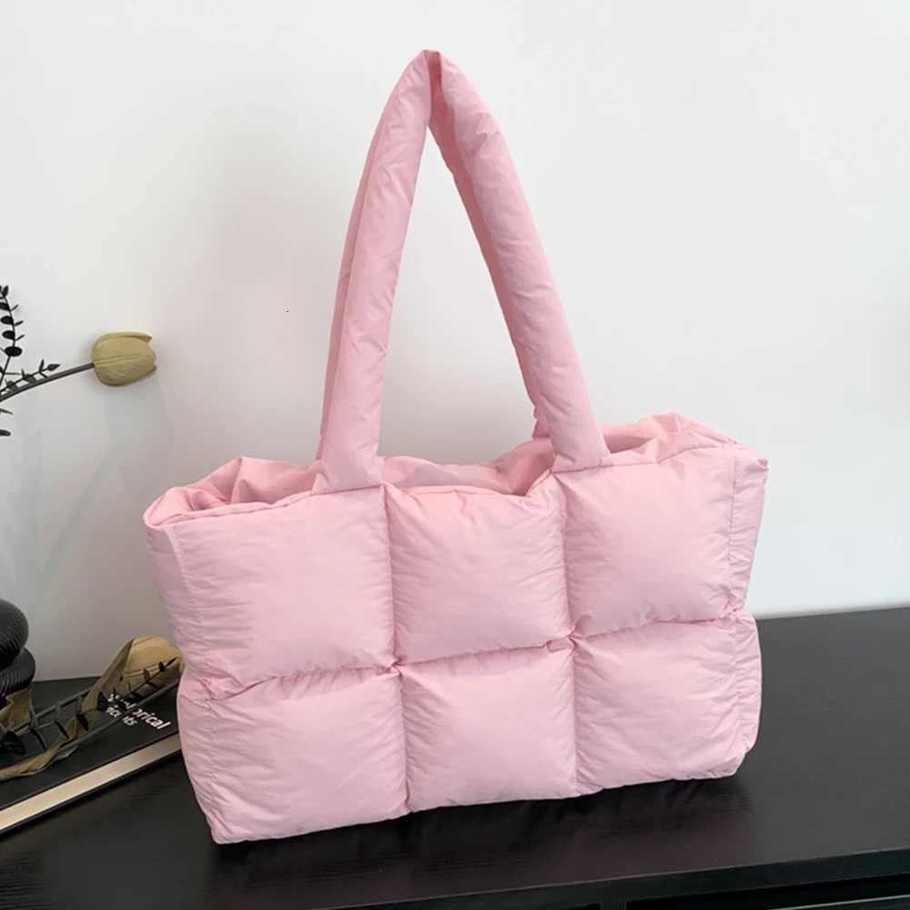 Women Puffer Shoulder Bag Solid Color Quilted Fashion Shopping Bag Large Capacity Soft Cloud Tote Bag Trendy Commuting Bags Y250729