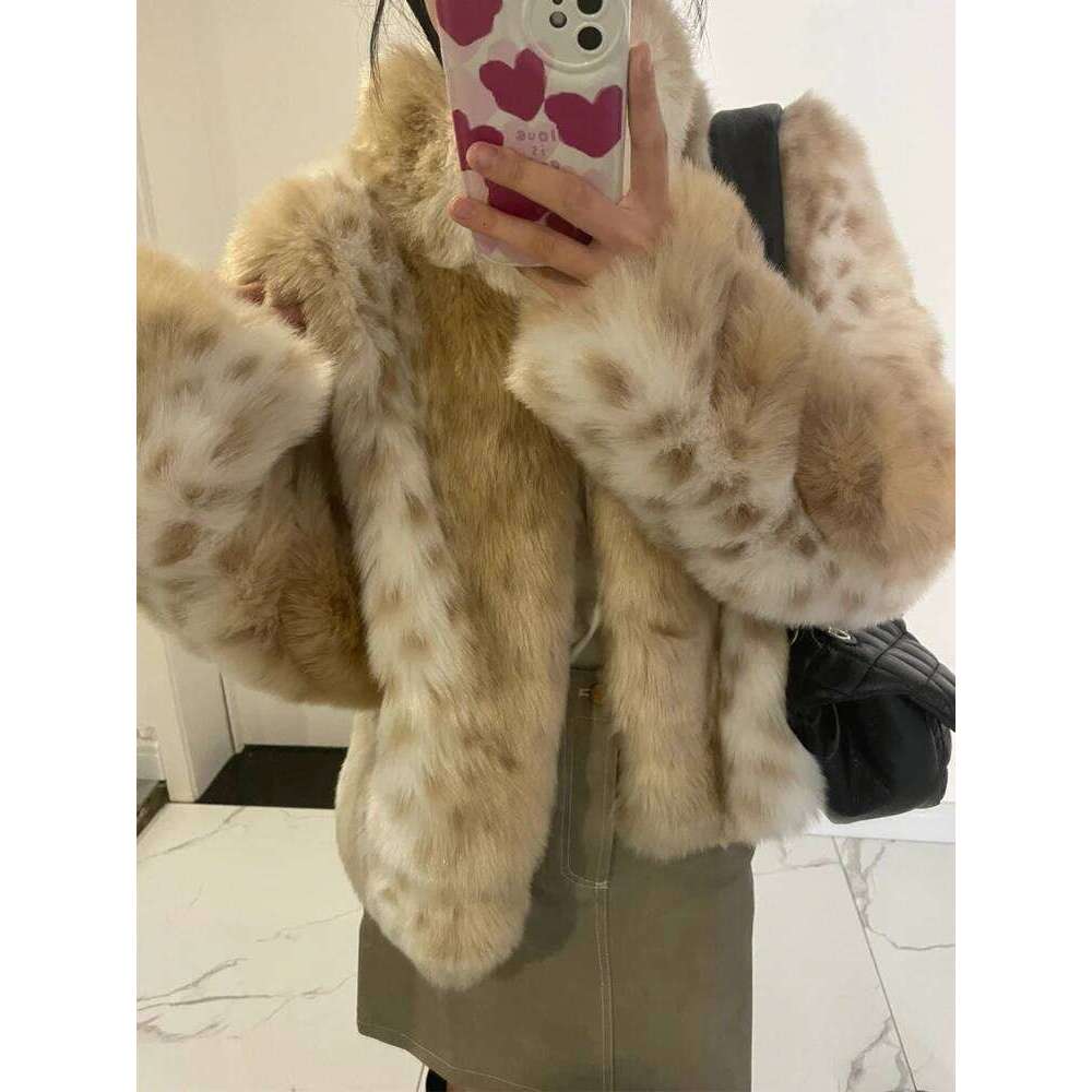 Mink Faux For Women Thick Warm Spotted Leopard Printed Vintage Short Fluffy Jacket Eco Fur Coat Winter Overcoat Female