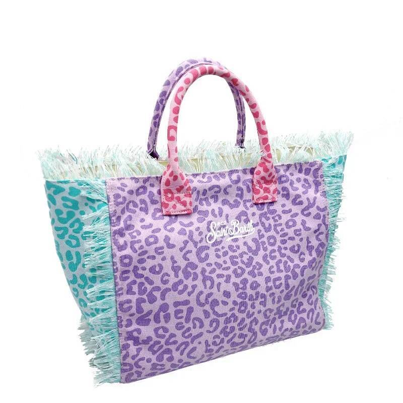 Saint Barth's New Women's Large Capacity Leisure Travel Leopard Print Canvas Handmade Tassel Handbag