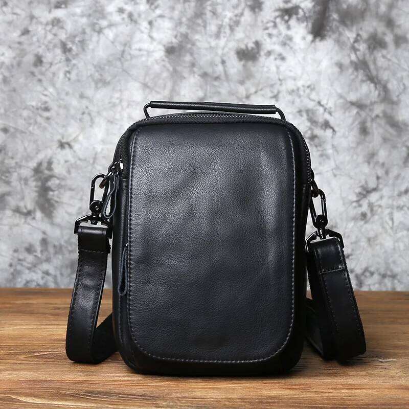 New Leather Top Layer Cowhide Casual High-End Small Shoulder Trendy Men's Bag For 8 Inch Ipad NZPJ