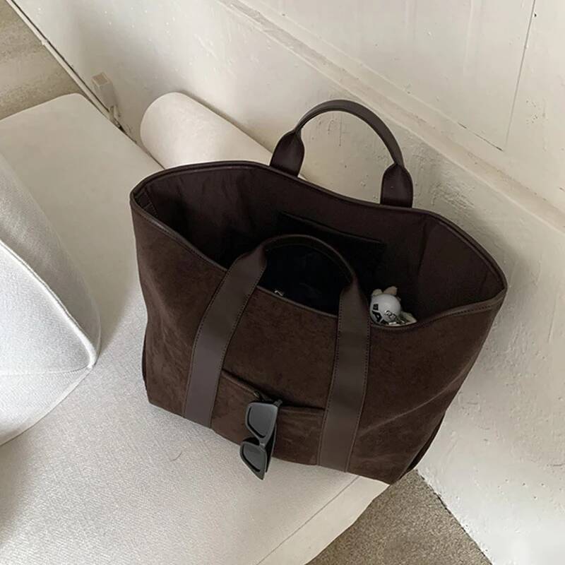 Vintage Suede Large Capacity Handbag Simple All-match Fashion Tote Bags Design Casual Top Handle Shoulder Bag For Women