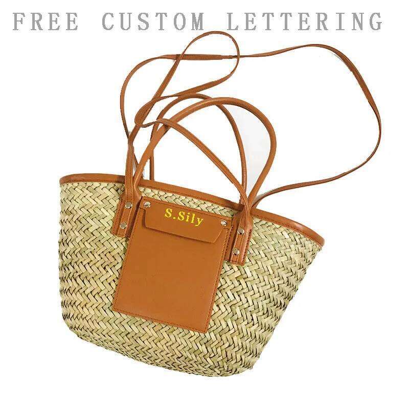 Summer straw 2025 new woven vacation beach customizable letter large capacity crossbody women's hand tote bag