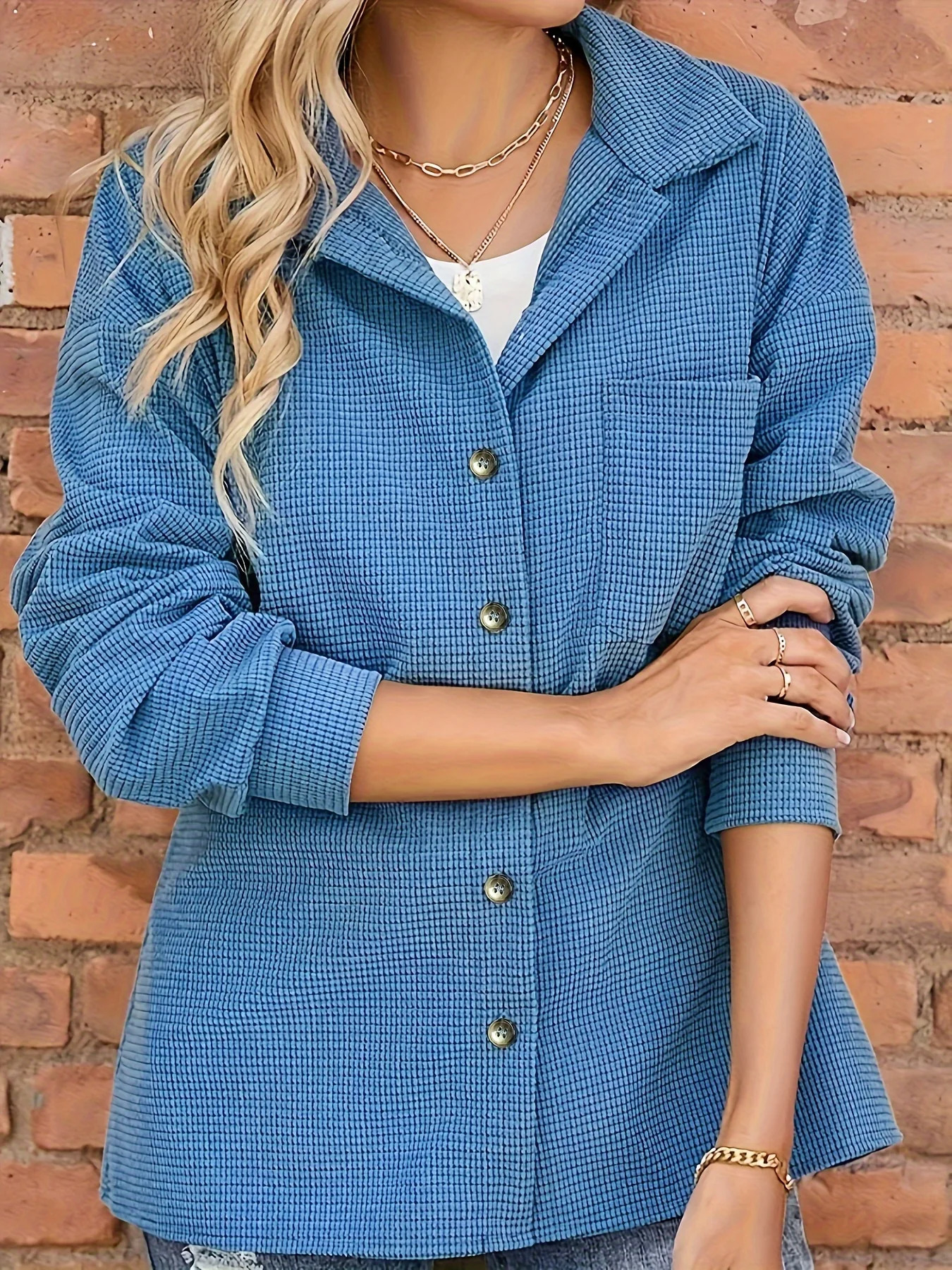 Women Plus Size Casual Knit Jacket Polyester Solid Color Lapel Collar with Button Detail Slight Stretch Fabric for Spring 250729