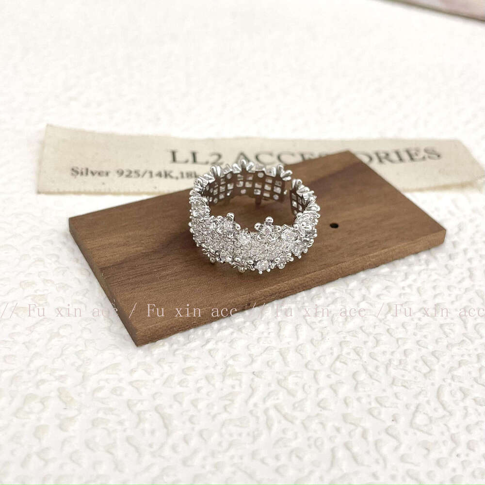 Suzyacc KR Light Luxury Ultra Shiny Starry Sky Full Diamond Zircon Niche Design Index Finger Ring Adjustable 576