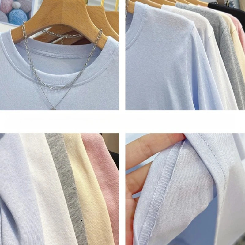 Spring Summer Lightweight Ice Silk Long Sleeve Tshirt Loose Casual Versatile Shirt Solid Color Crew Neck Top 250729
