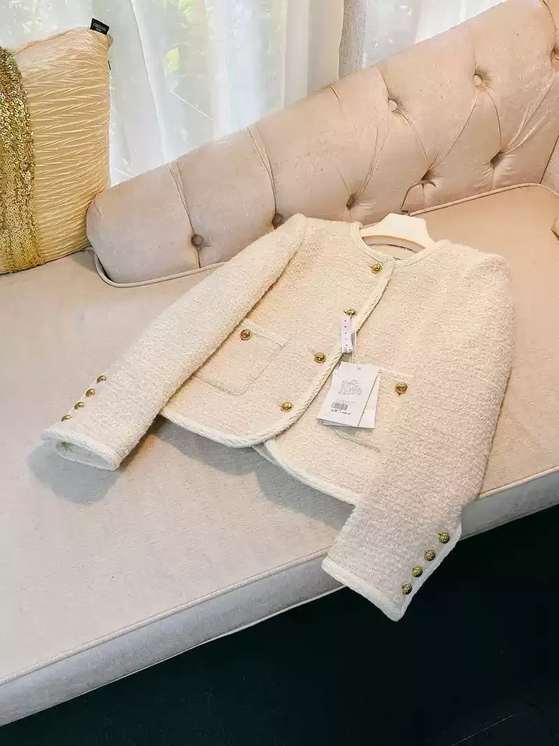 Tweed Jacket Women Vintage Elegant Suit Coat Korean Single Breasted Blazer Ladies All Match Chic Short Outerwear 250730