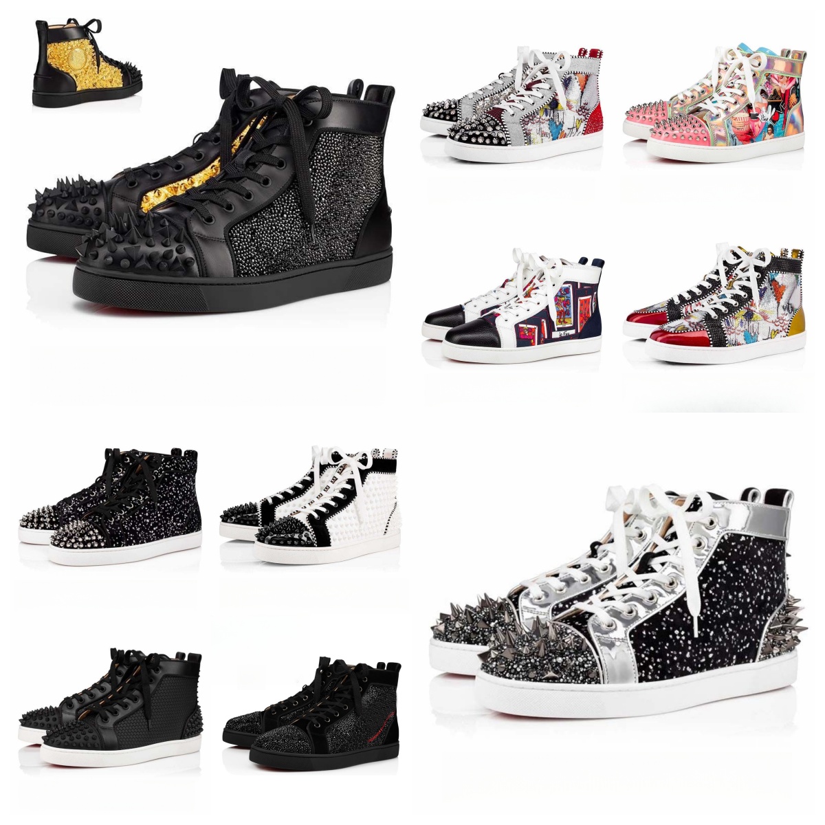 Designer hig red bottomshoes men Casual Shoes Sneakers Glitter Grey Rivets Leather Suede red bottoms Camo Pink Men Women Spikes Trainers