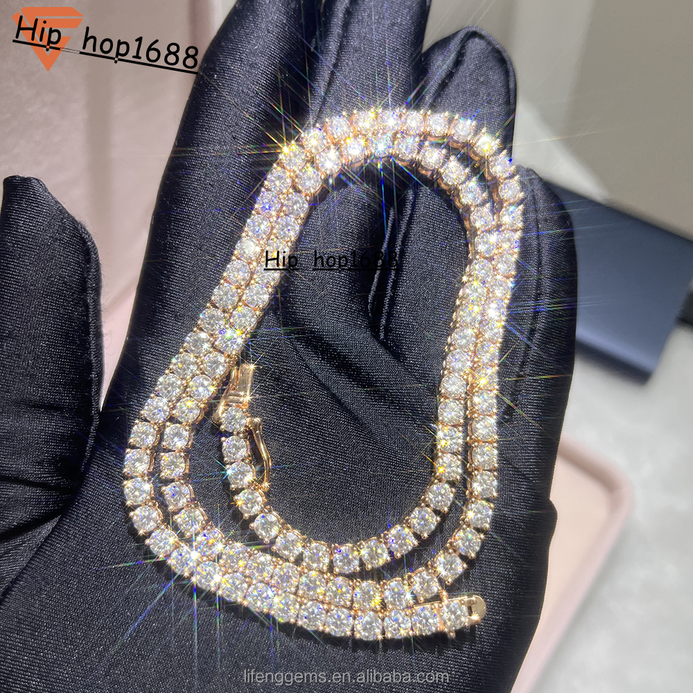 Luxury Mens Womens 925 Sterling Silver Tennis Chain Necklace 5MM Lab Diamond VVS Moissanite Hip Hop Iced Fine Jewelry