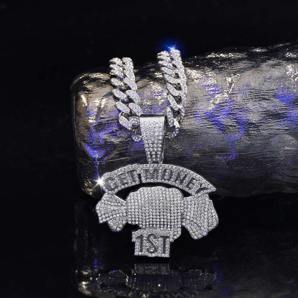 Full Dia English Letter Pendant Street Hip-Hop Style Alloy Cuban Chain Fashion Personality Necklace