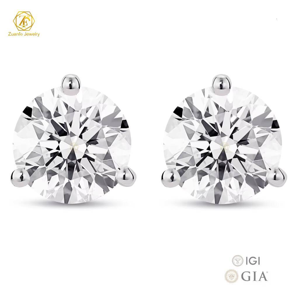 IGI Certified 14k/18k Solid Gold Lab Grown Diamond Earrings Luxury Jewelry with 3 Prong Push Back Studs HPHT CVD Lab Diamond