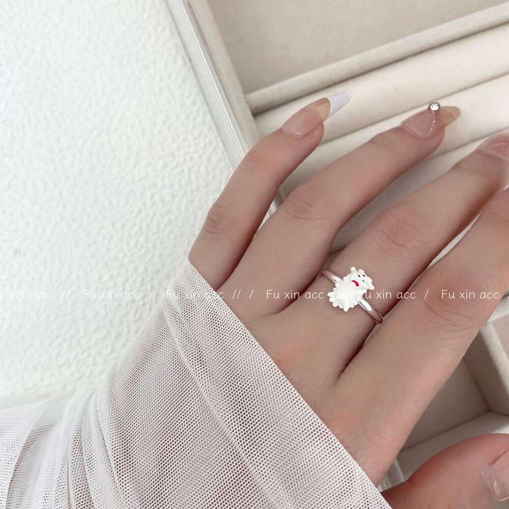 Maltese Red Bow West Highland Dog Light Luxury Small Exquisite Open Ring High-end Jewelry a52