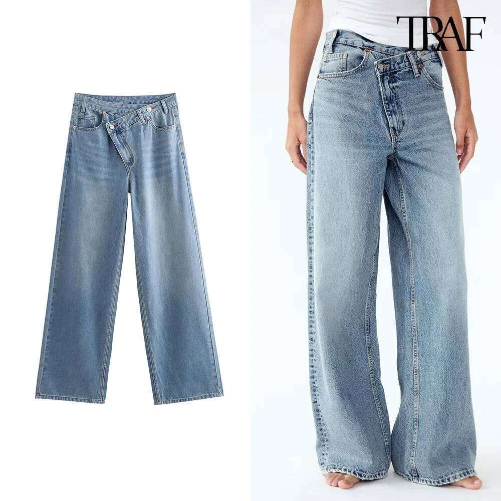 TRAF New European And American Style High-Waisted Jeans Pockets Decorated Trousers Temperament Elegant Women's Clothing MDNG