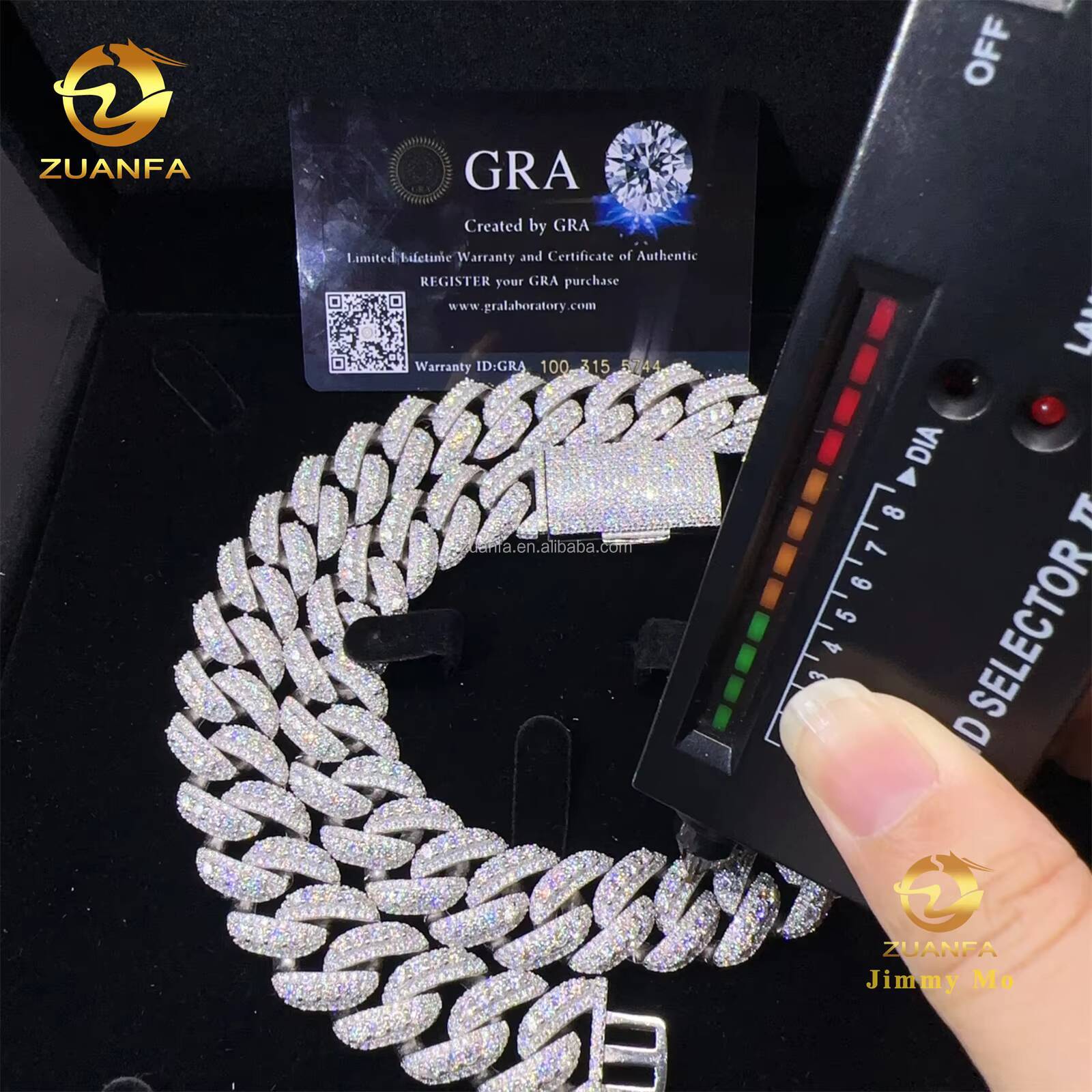 Fashion Luxury Rapper Jewelry 925 Solid Silver 18mm Moon Shape Iced Out Hip Hop VVS Moissanite Diamond Miami Cuban Link Chain