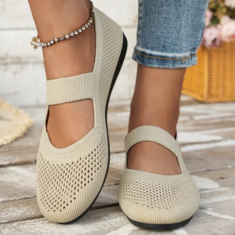 Autumn Womens Fashion Round Toe Flat Non-Slip Womens Shoes Solid Color Mesh Shallow Mouth Slip-On Women Shoes Large Size 250724