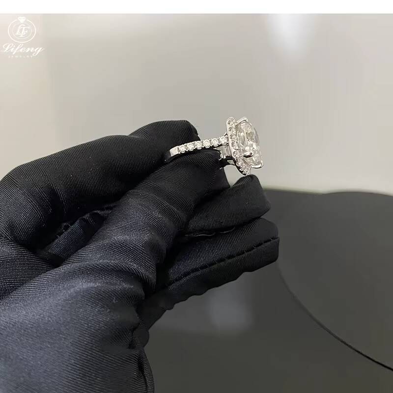 Luxury Style Fine Jewelry Moissanite 14K White Gold Plated Cushion Ring with Halo Engagement Diamond Fashion Women Ring