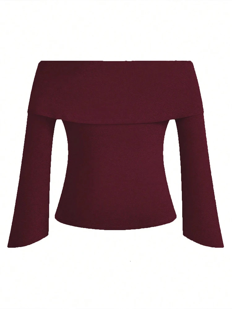 Plus Size Womens One Neck Long Sleeve TShirt Comfortable Slim Solid Color Elegant Casual Tops for Spring and Autumn 250729