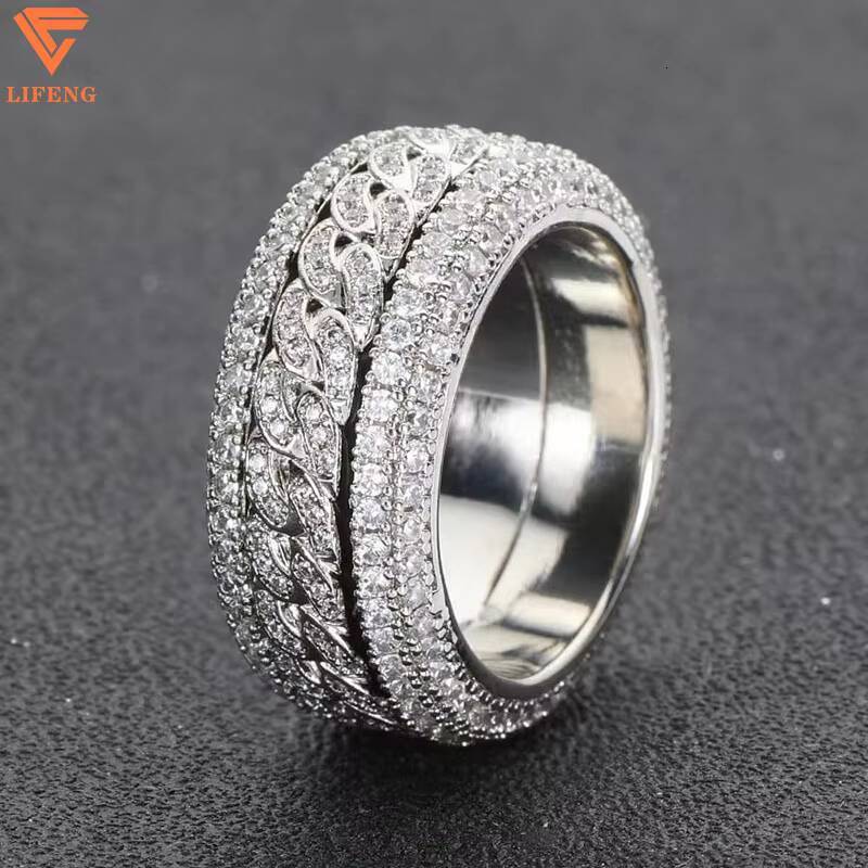 Fine Jewelry 18K White Gold Plated Silver 925 Women Men Hip Hop Ring Iced Out Diamond Moissanite Ring