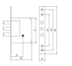 189 mortise lock body with cross key