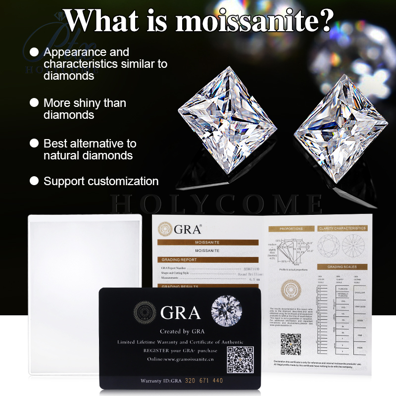 Wholesale 0.5~5.0ct White D Color VVS Moissanite Stone Princess Cut Loose Gems Pass Diamond Tester with GRA Certificate Moissanite Gems for Fine Jewel