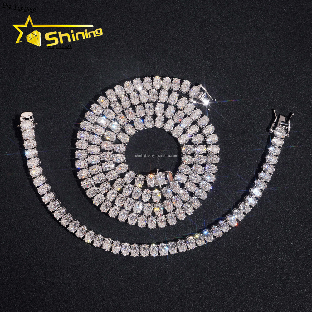 New Arrivals Elegant Stylish Hip Hop Fashion Jewelry Oval Moissanite Diamond 925 Sterling Silver Iced Out Tennis Chain Bracelet