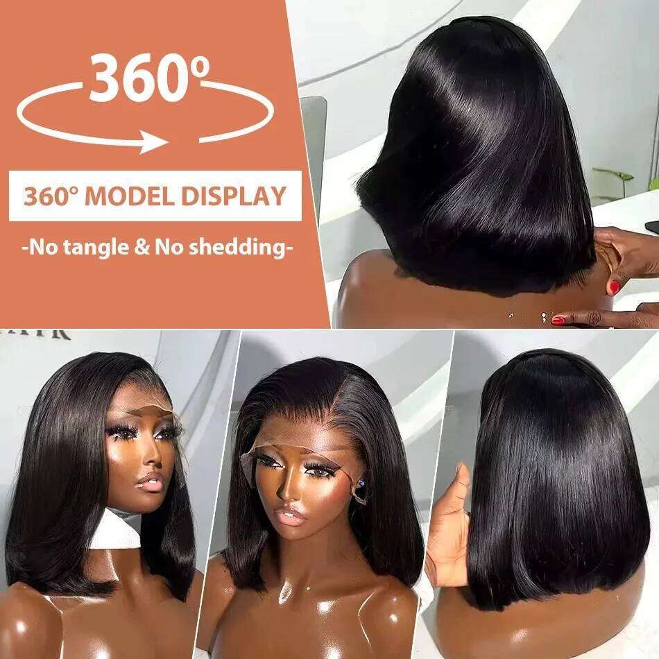 Super Double Drawn Bone Synthetic Straight 13X4 Frontal Bob Wig With Human Hair Natural 210% Density For Black Women