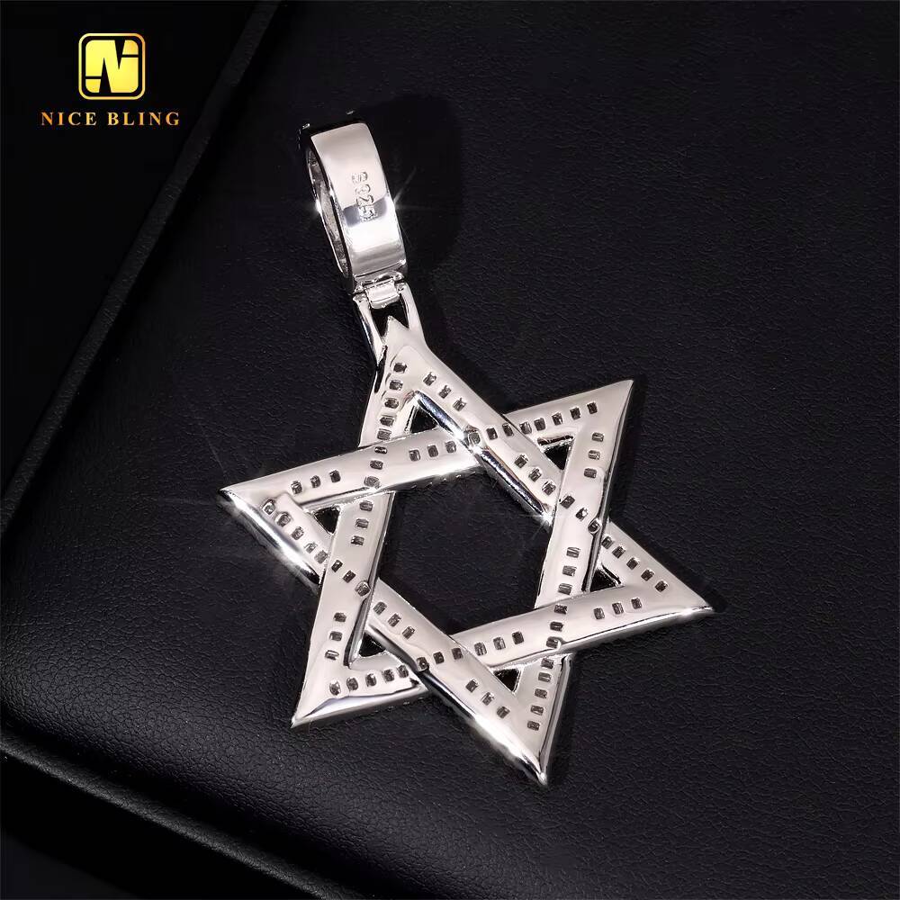 Pass Diamond Tester 925 Silver Hexagram Charms Pendant Gold Plated VVS Moissanite Diamond Pendant