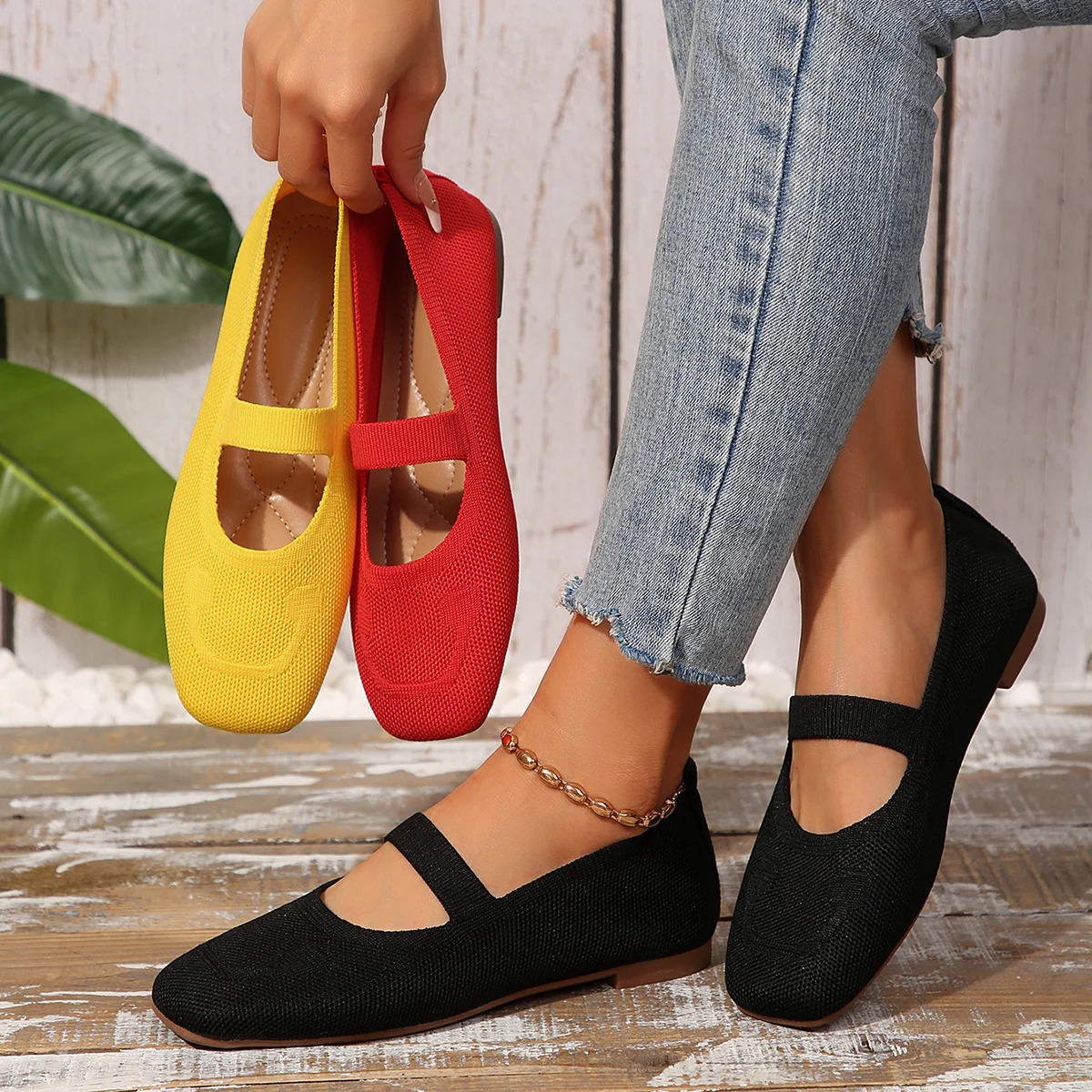 Women Pointed Flat Shoes 2024 Fashion Knitted Slip on Women Shoes Casual Comfortable Breathable Ballet Flat Loafers Shoes 250724
