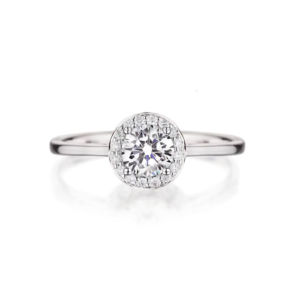 Luxury Style Fine Jewelry Moissanite 14K White Gold Plated Cushion Ring with Halo Engagement Diamond Fashion Women Ring