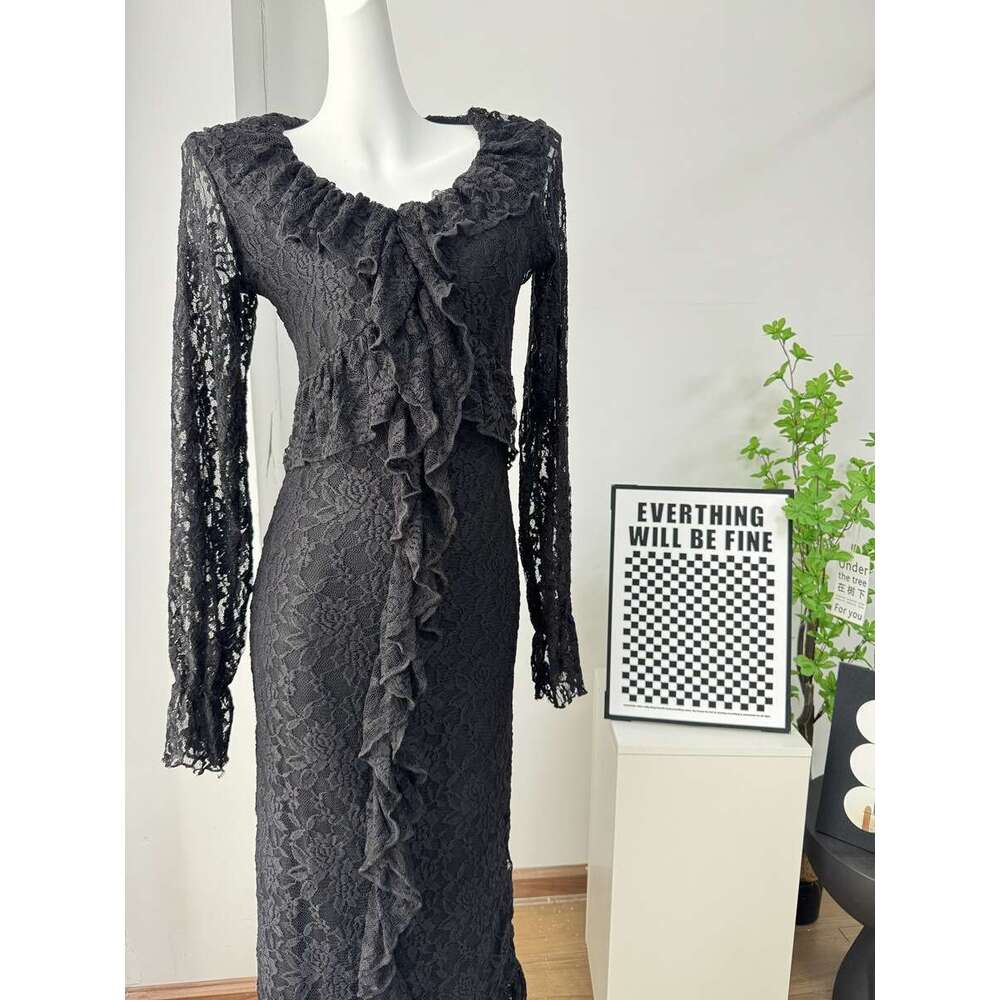 New Women's Elegant V-Neck Lace Ruffle Party Bodycon Dress B5