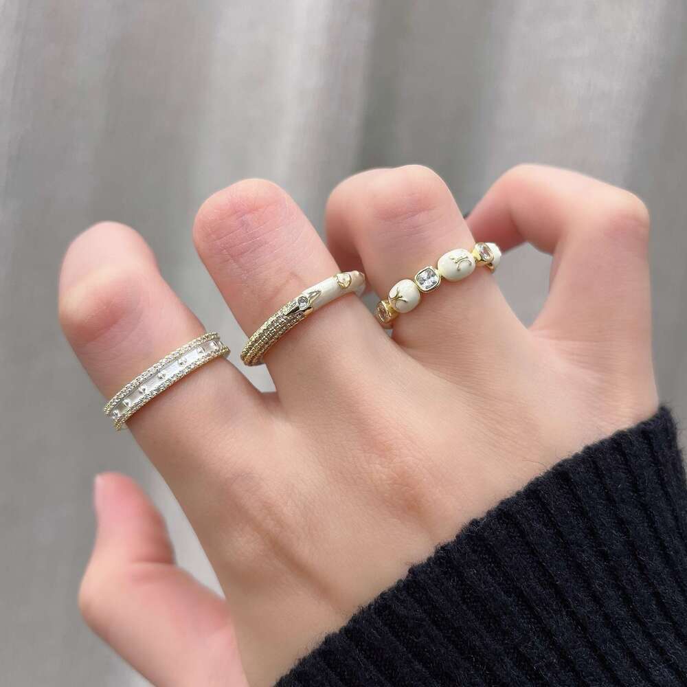 Milky White Tone Arc de Triomphe Bamboo Section Inlaid Zirconium Heart-Shaped Snake Head Cake Edge Open Ring Six Options Available b2a