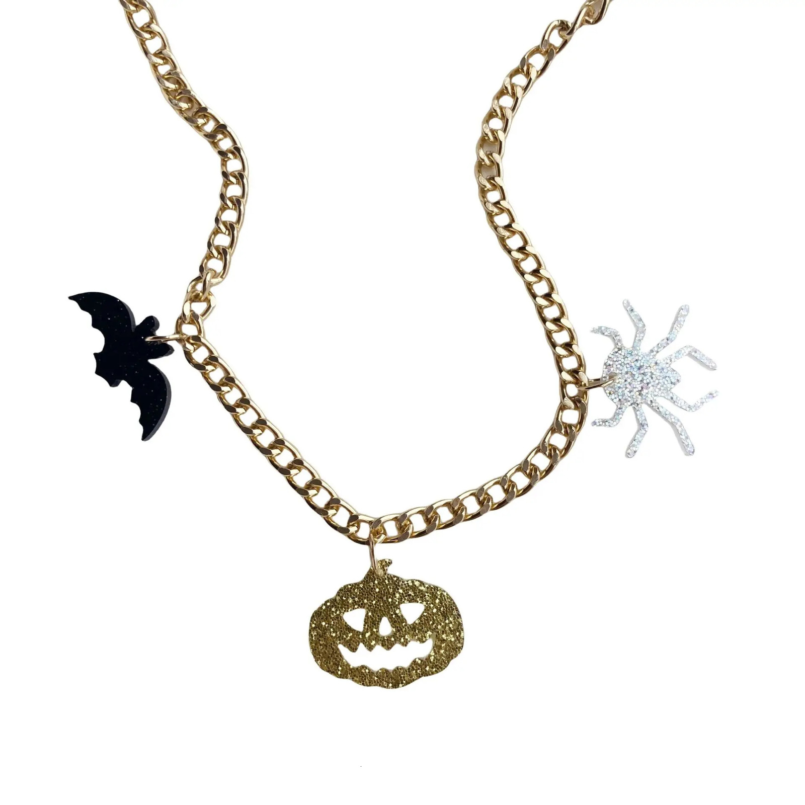 Halloween acrylic pendant necklace bat pumpkin candy ghost cute and funny creative European and American chain necklace 250729