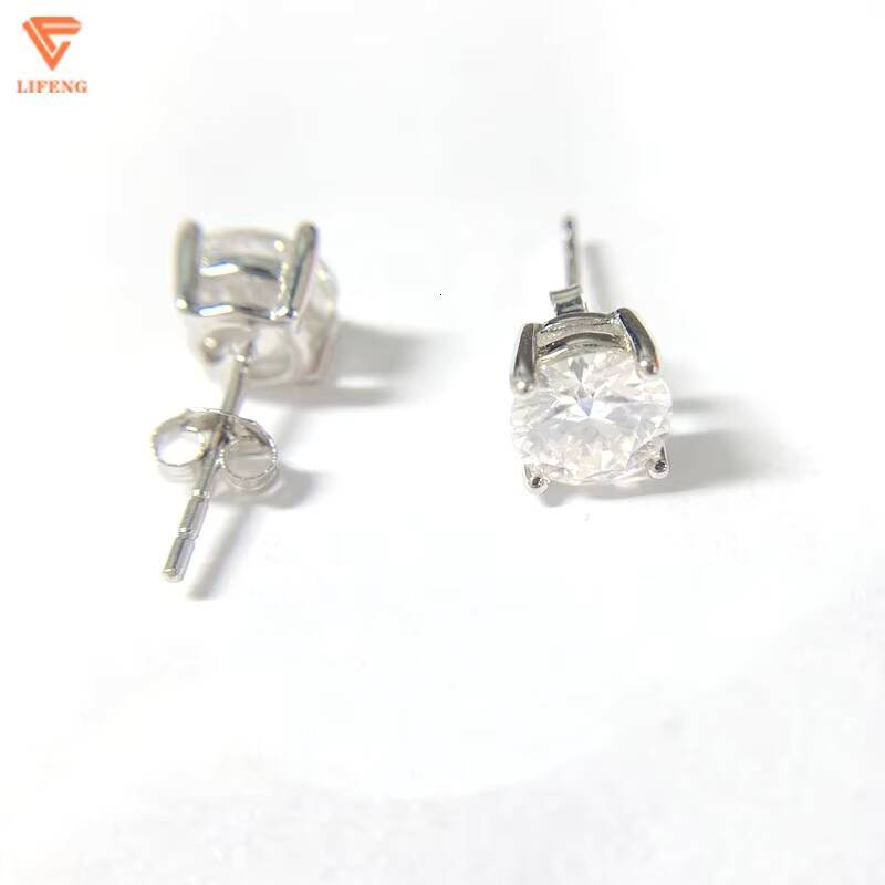Lifeng Jewelry Moissanite Earrings Classic Diamond Stud Earrings Round Moissanite Silver Men Women Fashion Earrings