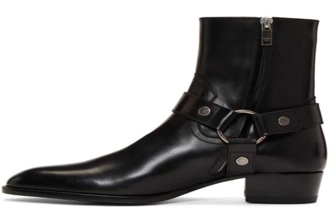 Man Black Genuine Leather Wyatt Harness Boots 40 Harness Ankle Suede Belted Leather Classic Calf Leather Slp KW Boots Sho3291959