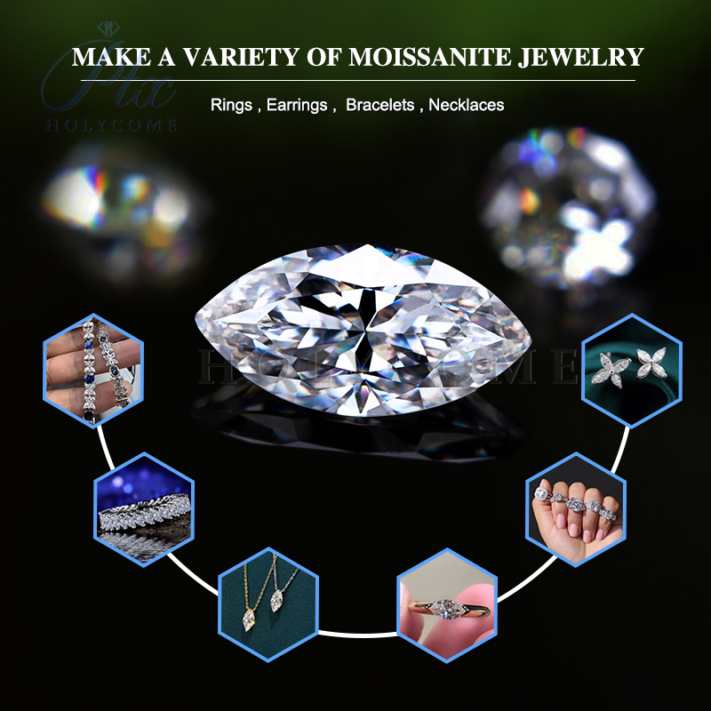 Hot Sale 0.5-10CT Moissanite White D Color Marquise Cut Excellent VVS1 Lab Created Moissanite Stone Loose For Jewelry Making with GRA Certificate