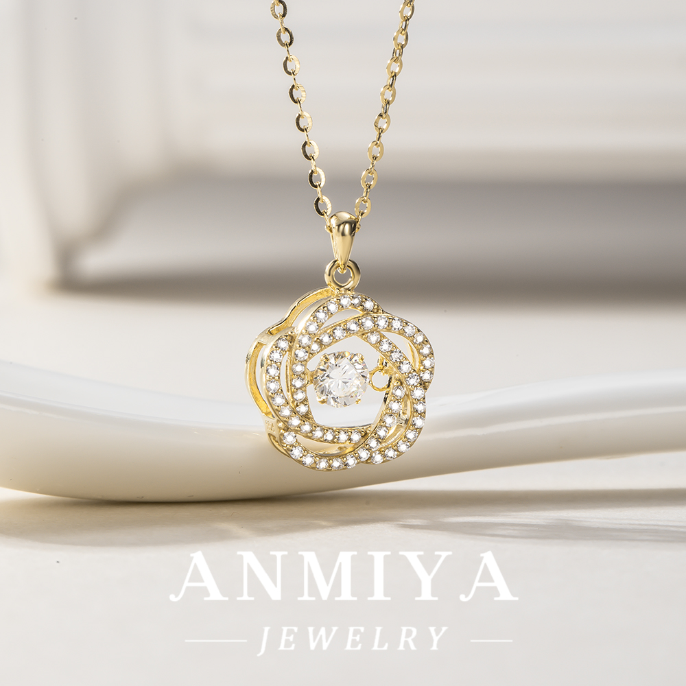 Floral Design 925 Silver Jewelry Necklace, Rose Silver Pendant Necklace for Spring and Garden Party