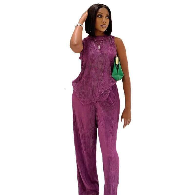 Summer Fashion Sleeveless Top And Wide-Leg Pants Two-Piece Set Women's Outfit B5